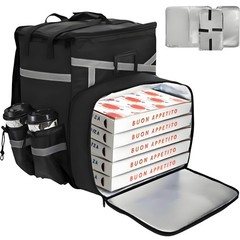 ZAVOOS Food Delivery Backpack, Expandable Insulated Pizza Bag Large, Black