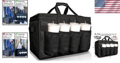Insulated Food Delivery Bag XL with Cup Holders — Black, Doordash Ready
