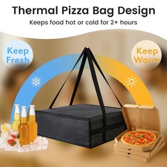 Bodaon Insulated Pizza Delivery Bag for Door 20 x 20“ x 6, Black-