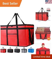 Red Insulated Grocery and Food Delivery Bag — XXX-Large Size with Zipper Closure