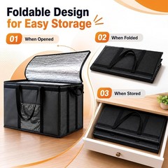 Black Insulated Food Bag with Zipper — Soft-Sided Cooler for Grocery & Catering