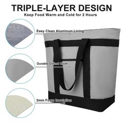 CIVJET Insulated Reusable Tote Bag for Grocery Shopping Non-Waterproof, Grey