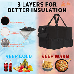Food Delivery Bag XXL — 23X14X15 Inches, Water Resistant Large Insulated Hot & C
