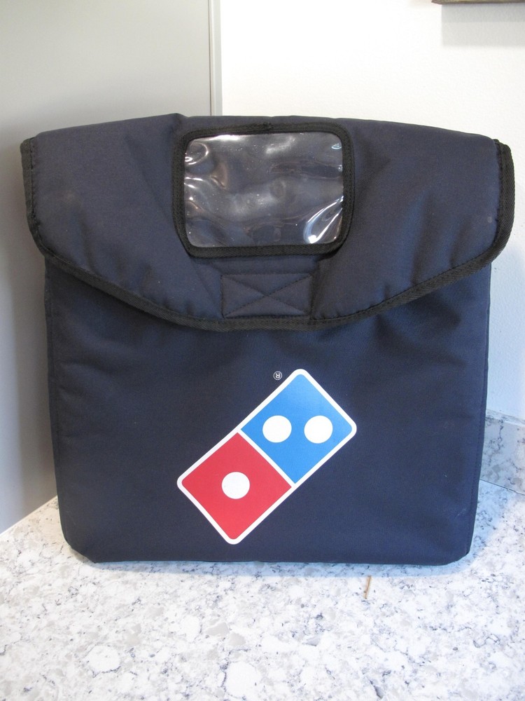 Dominos insulated pizza food delivery bag blue w/red white logo great shape
