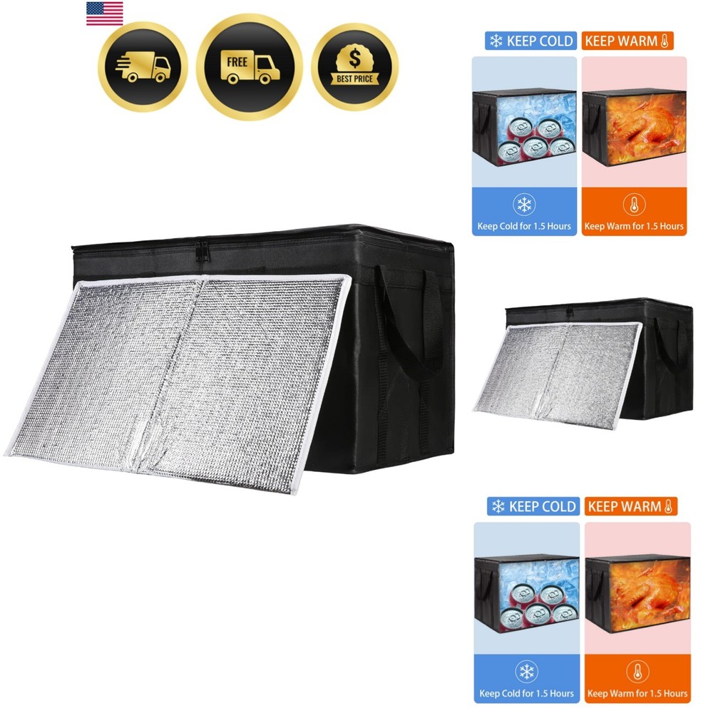 1-Pack Insulated Food Delivery Bag with Hard Bottom, XXX-Large Commercial Foo…
