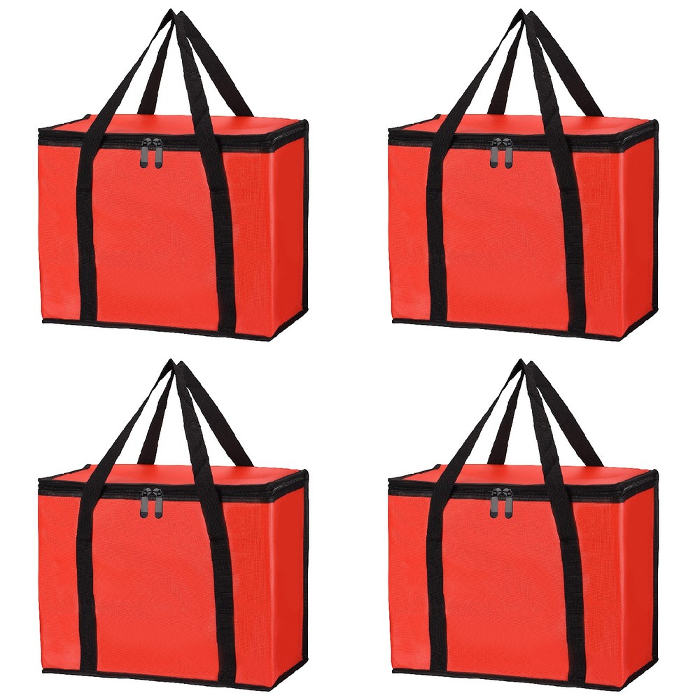 4 x Insulated Food Cool Warm Bag XXX-Large Grocery Tote Reusable Bag Red