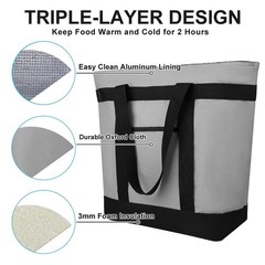 CIVJET 2PK Insulated Grocery Tote Bags, Large Reusable Non-Waterproof, Grey