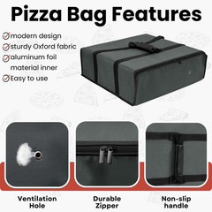 Insulated Pizza Delivery Bag 20×20 Grey Large Capacity Hot Food Warmer Carrier