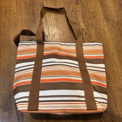 Insulated Lunch Tote Bag Brown Orange Striped Cooler Thermal Zip Reusable
