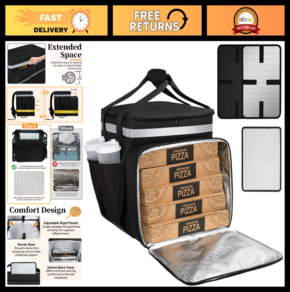 Expandable Food Delivery Backpack for Hot/Cold Items, Reflective Strips & Cup Ho