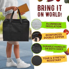 Black Insulated Food Delivery Bag 20 x 13 x 10 Inches. Pack of 2 Insulated Gr…
