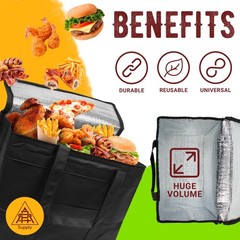 Black Insulated Food Delivery Bag 20 x 13 x 10 Inches. Pack of 2 Insulated Gr…