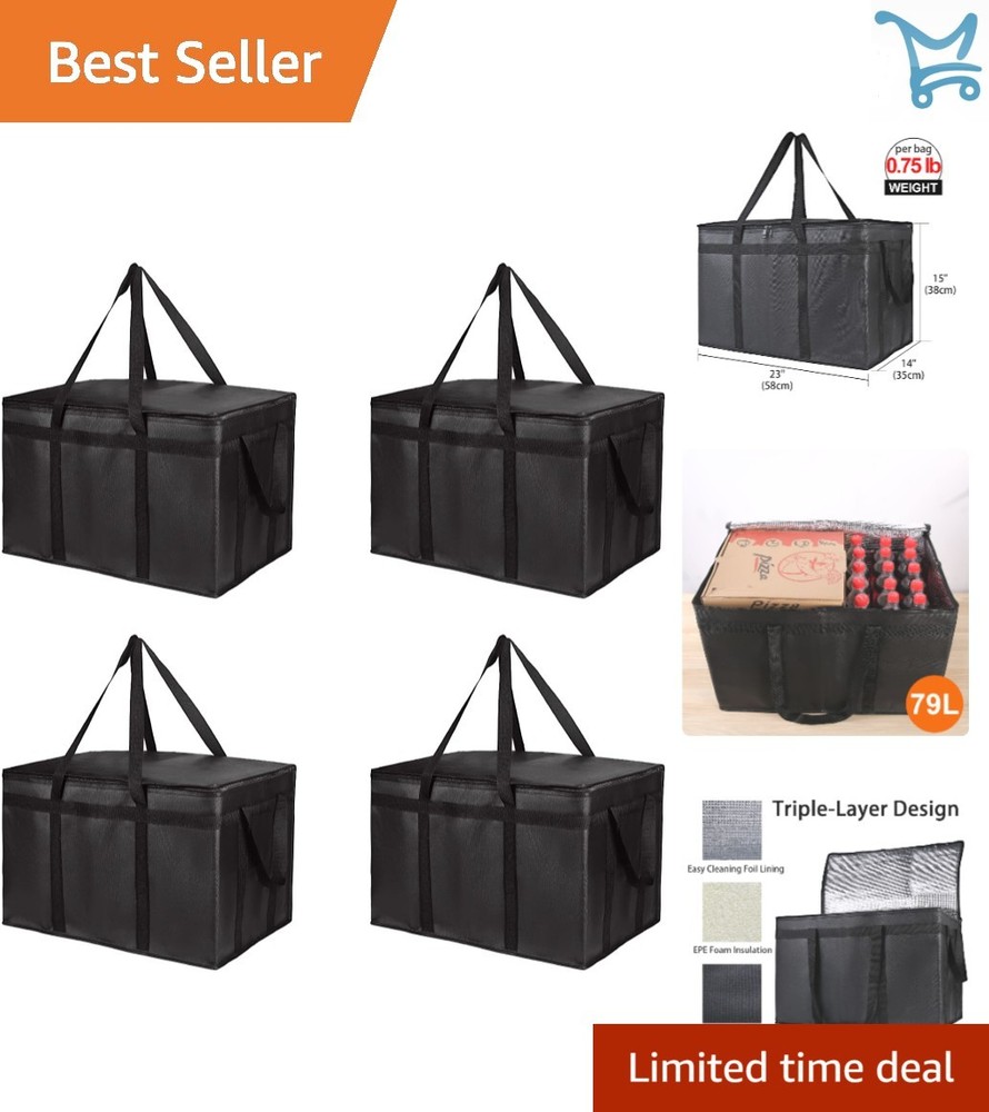 Insulated Food Delivery Bag Extra Large Durable Black 23x15x14 Inch