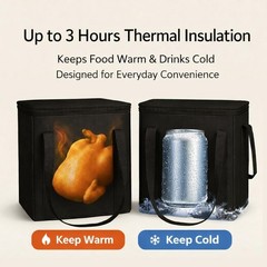 2 Pack XL Insulated Shopping Bags Black Reusable Thermal Zipper Cooler Tote Bags
