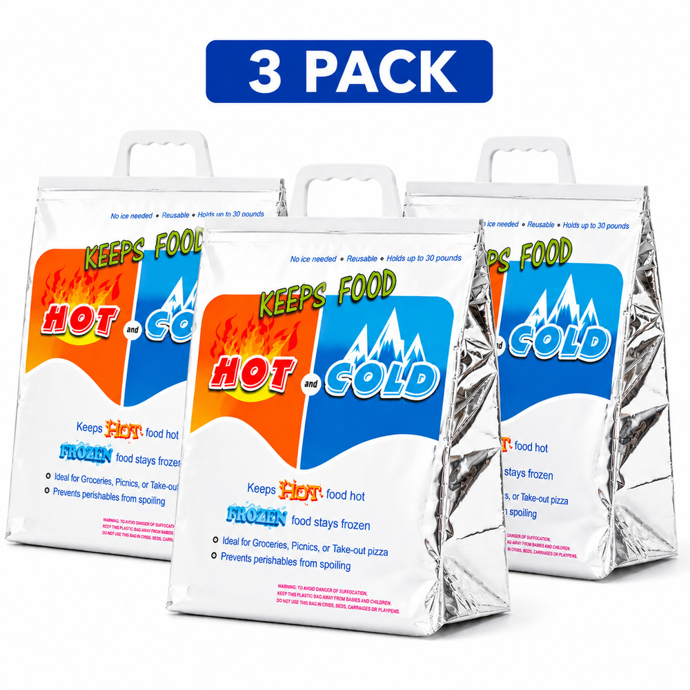 3 Pack Insulated Thermal Food Delivery Bags Reusable Hot & Cold