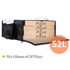 Bodaon Insulated Delivery Bag With 4 Cup Holders, 20x20x8 Pizza Warmer For Hot