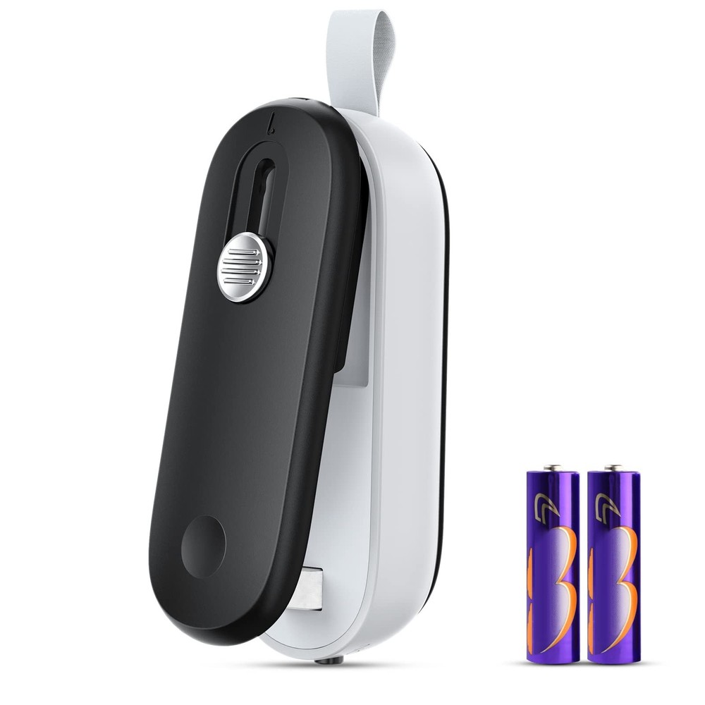 FEPPO Mini Bag Sealer, 2 in 1 Heat Sealer with Cutter, Small, Black/White