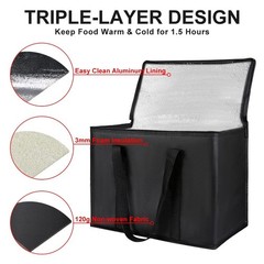 Insulated Reusable Grocery Bag XL Food Delivery Bag for Catering Black 1 Pack