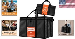 Black Insulated Food Bag with Zipper — Soft-Sided Cooler for Grocery & Catering
