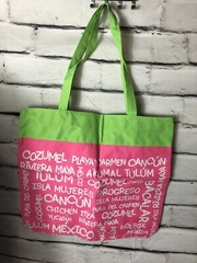 Nwt 100% Mexican Pink/White/Green Zip Up Tote Bag