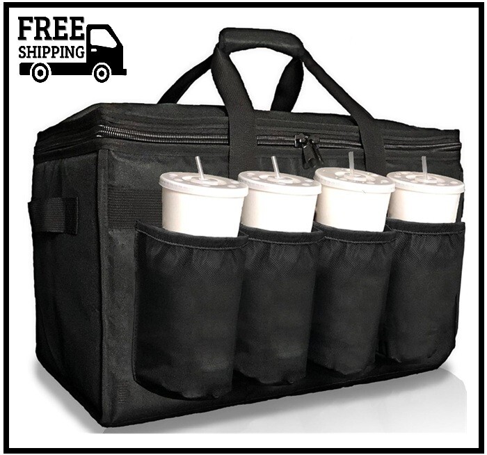 Insulated Food Delivery Bag with Cup Holders / Drink Carriers Premium XXL, Great