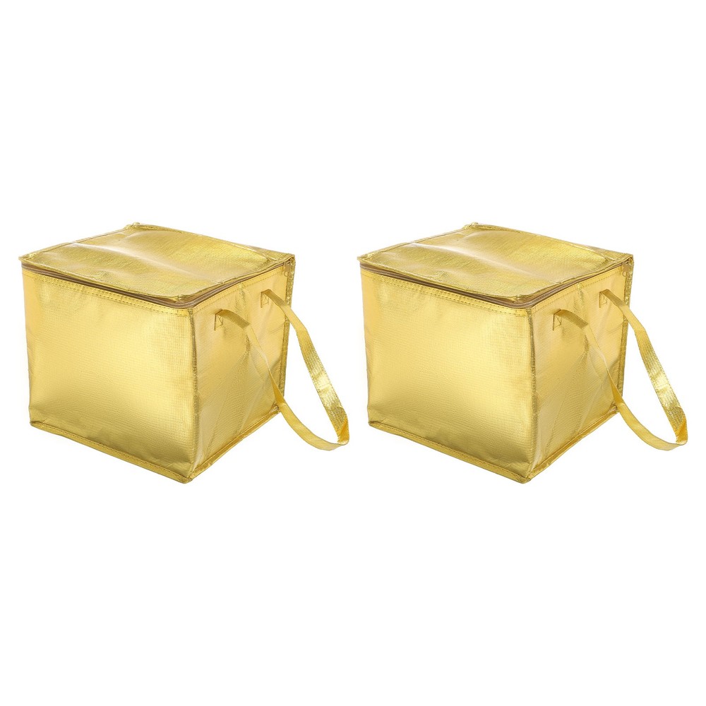 Insulated Reusable Grocery Bags with Zipper and Handle (Gold, 11.8″x11.8″x10.6″)