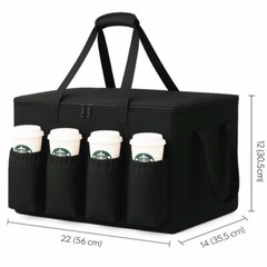 Insulated Food Delivery Bag with 3 Cup Holder for Pizza Beverages