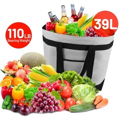 Insulated Grocery Tote Bag Large Reusable Cooler Bags w/ Zipper Leakproof Grey