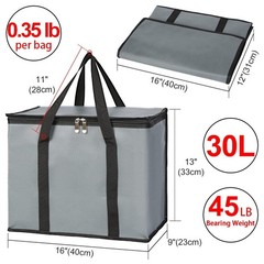 1-Pack Insulated Reusable Grocery Bags, X-Large Insulated Food Delivery Bag f…