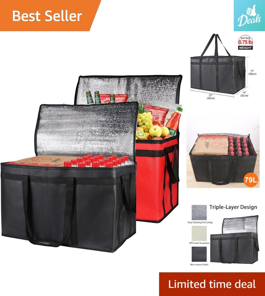 XXX-Large Insulated Food Delivery Bag — 2-Pack — Hot and Cold — Black + Red