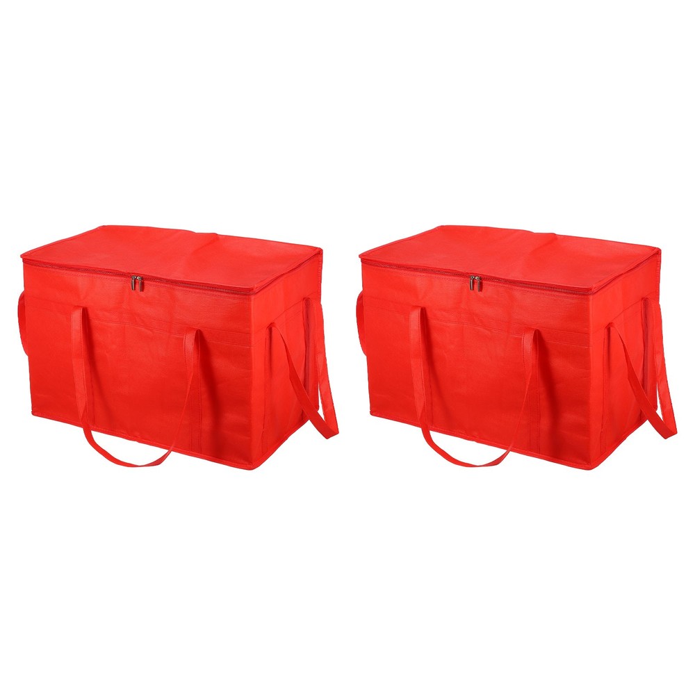 Insulated Reusable Grocery Bags with Zipper and Handle (Red, 22.8″x13.8″x15″)