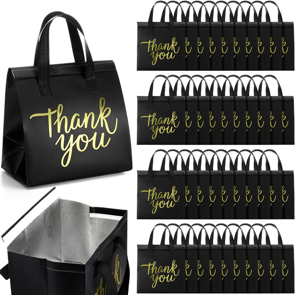 Aliceset 80 Pcs Thank You Insulated Bags for Food 9.5 x x 6 inches, Black