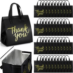 Aliceset 80 Pcs Thank You Insulated Bags for Food 9.5 x x 6 inches, Black
