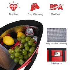 mosago 2PK Reusable Grocery Tote Bags, Insulated Cooler Universal, Red
