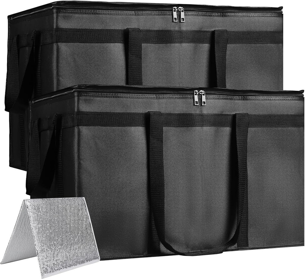 Large 2-Pack Insulated Food Delivery Bag With Hard Bottom, XXXL Grocery Shopping