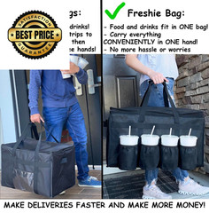FRESHIE Insulated Food Delivery Bag with Cup Holders/Drink Carriers 1, Black