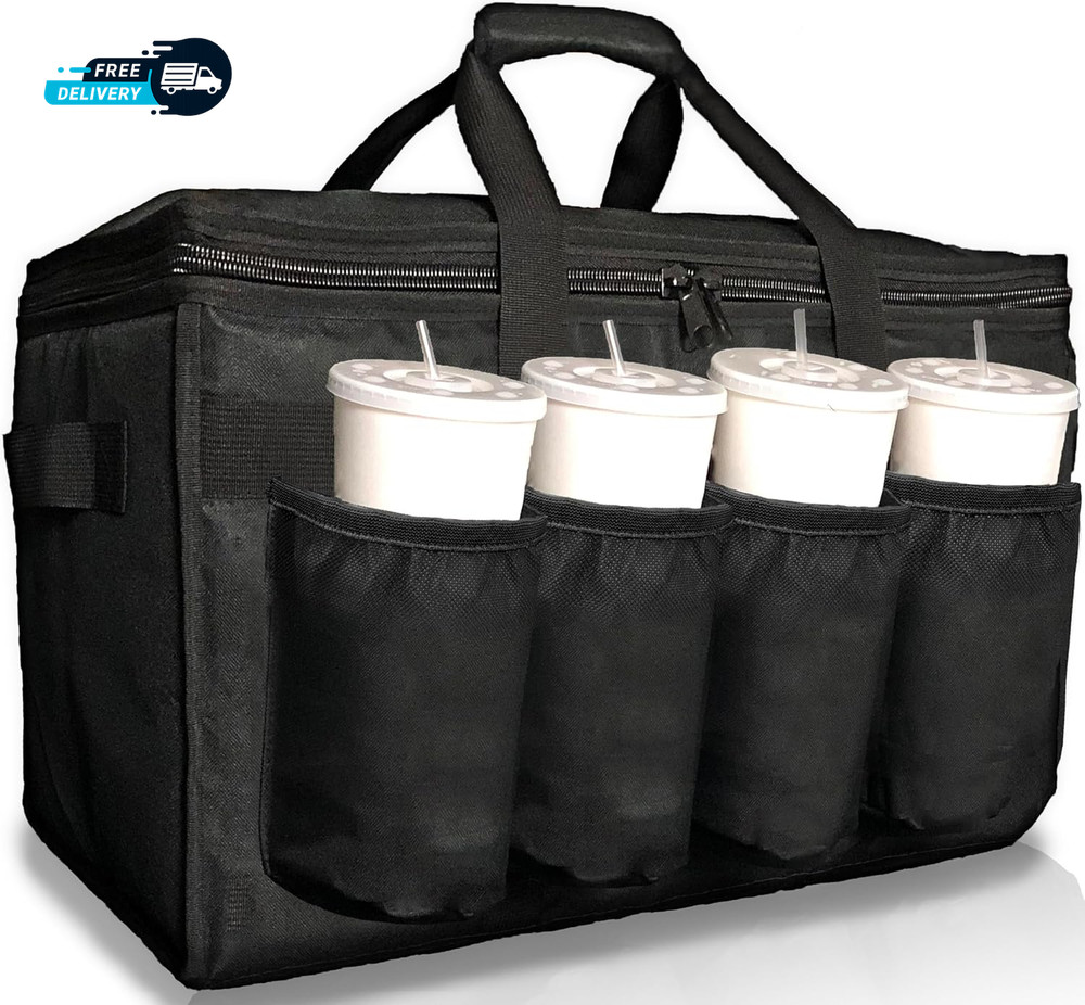 Insulated Food Delivery Bag with Cup Holders Carriers Premium for Doordash