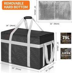 XXXL 2 Pack Insulated Food Delivery Bag with Removable Hard Bottom, Reusable …