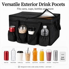 XXL Insulated Food Delivery Bag with 4 Cup Holders — Heavy Duty Thermal Carrier