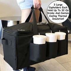 Insulated Food Delivery Bag with Cup Drink Holders for Beverages Grocery Pizza