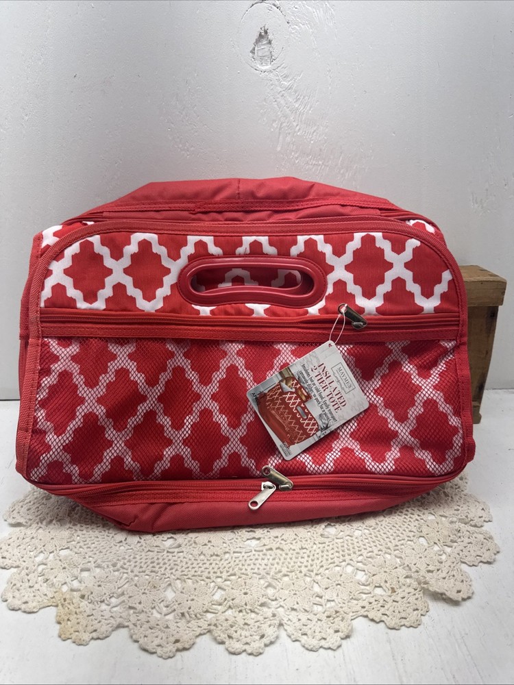 Mayme’s Red And White Insulated 2-tier Tote. Insulates Hot Or Cold Food