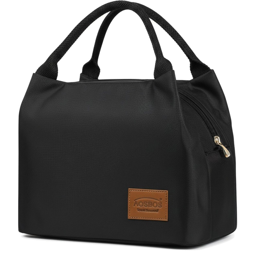 Aosbos Insulated Lunch Bag for Women Men, 8.5L Leakproof Medium, A. Black