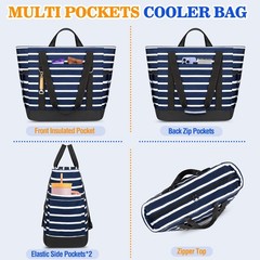 HUANLANG Cooler Bag Insulated for Travel,Large One Size, Dark Blue and White