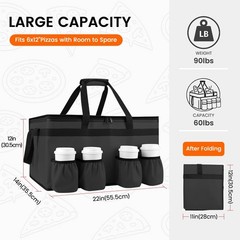 CIVJET Insulated Food Delivery Bag with 4 Cup Holder and XXL（60L）, Black