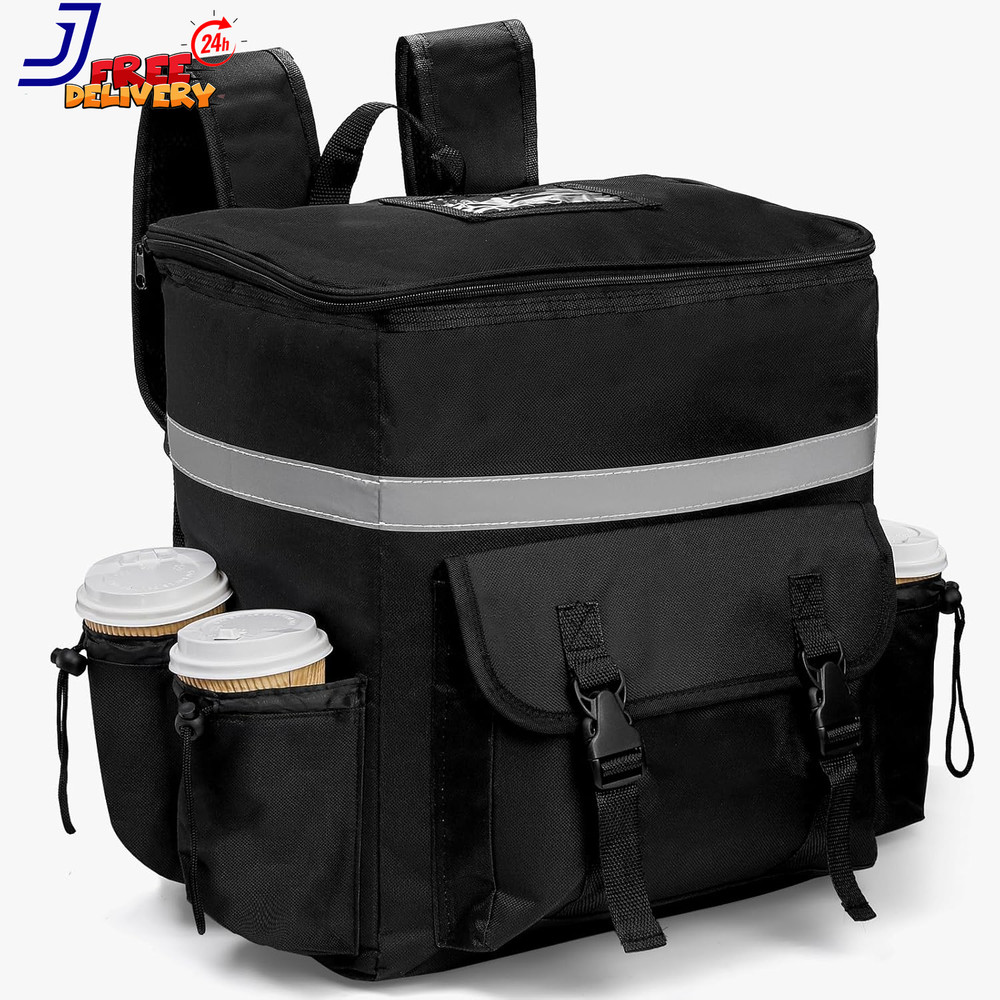 Food Delivery Backpack, Insulated Reusable Pizza Delivery Bag with 4 Cup Holder