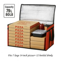 Bodaon 10-Pack Insulated Food Delivery 3X-Large (without hard bottom), Red