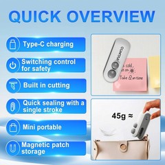 2in1 Rechargeable Chip Bag Sealer with Cutter, Portable USB C MINI, White