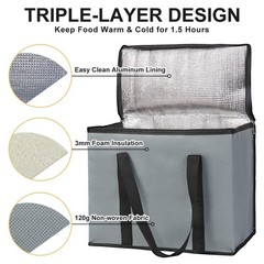 1-Pack Insulated Reusable Grocery Bags, X-Large Insulated Food Delivery Bag f…