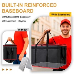 2PK Insulated Food Delivery Bag with Baseboard — Reusable Thermal Cooler Groc…