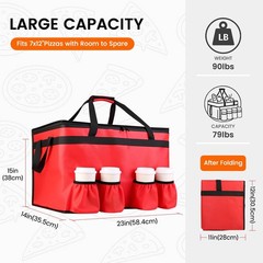 CIVJET Insulated Food Delivery Bag with 4 Cup Holders and XXXL（79L）, Red